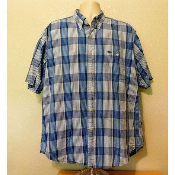 Alexander Julian Colours Shirt XL Blue Stripes Checks Short Sleeve Collar Cotton - Picture 7 of 9